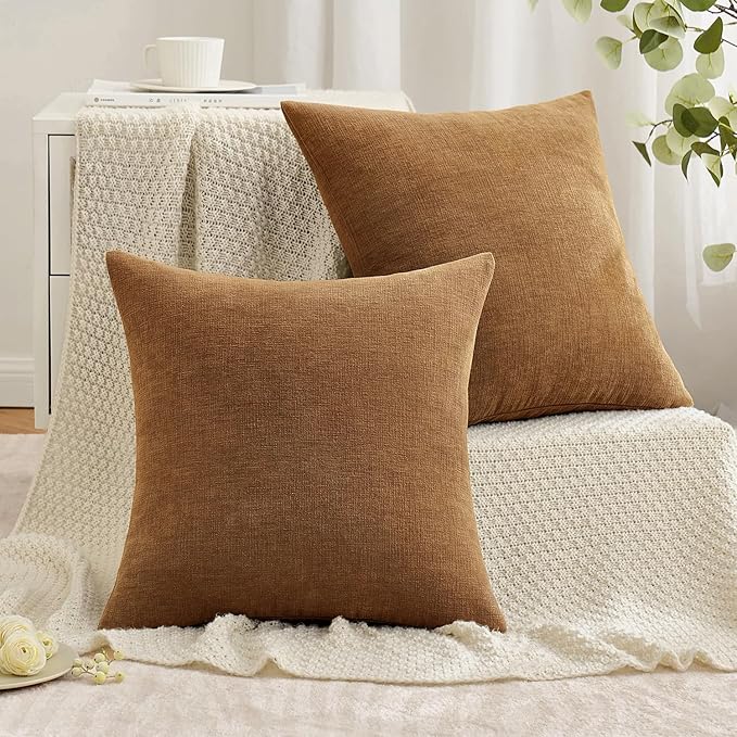 MIULEE Bronze Chenille Couch Throw Pillow Covers, 18x18 | Set of 2, Farmhouse - Image 4