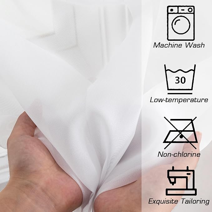 Simplebrand Sheer White Curtains 96 Inches Long, Light Filtering Rod Pocket - Image 5