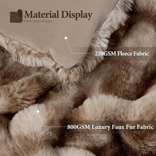 Luxury 1000GSM Faux Rabbit Fur Throw Blanket, Super Heavy Warm Cozy Brown - Image 2