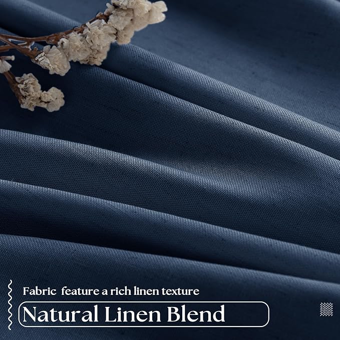 Navy Blue Pleated Linen Blackout 102 Inch Curtains - Image 5