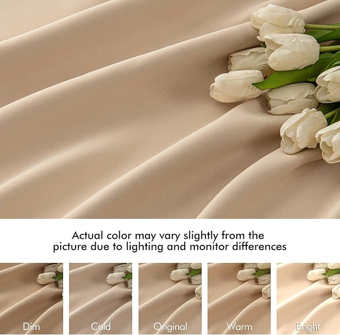 MIULEE Beige Back Tab Blackout Curtains 52x90 Inch Long 2 Panels Set | Rod - Image 8