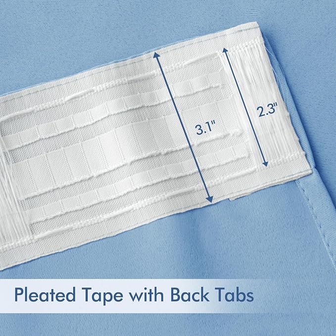 MIULEE Sky Blue Back Tab Blackout Curtains 52x96 Inch Long 2 Panels Set | Rod - Image 4