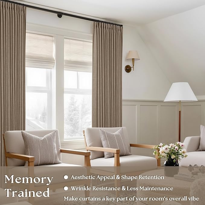 Latte Semi Sheer Pleated Linen Curtains - Image 6