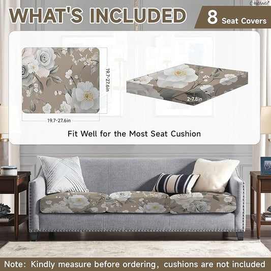 CALBODE 8Pcs Stretch Patio Cushion Cover, Vintage Floral Printed Couch & Sofa - Image 2
