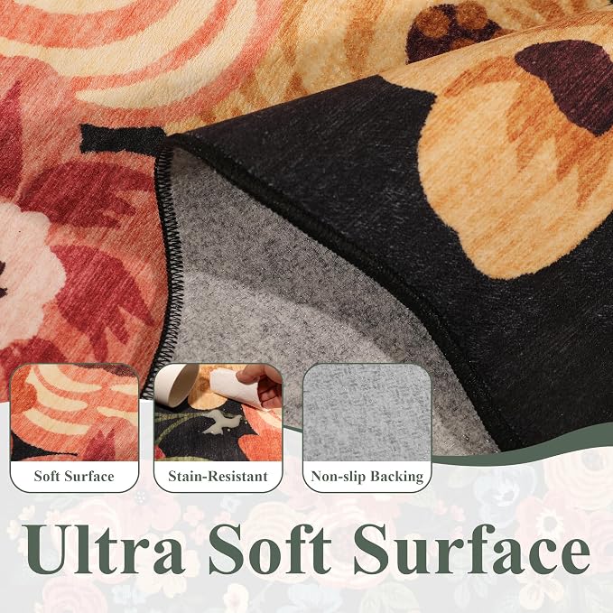 DUKINO 2.6x14 Runner Rug, Floral Washable Rug - Image 6