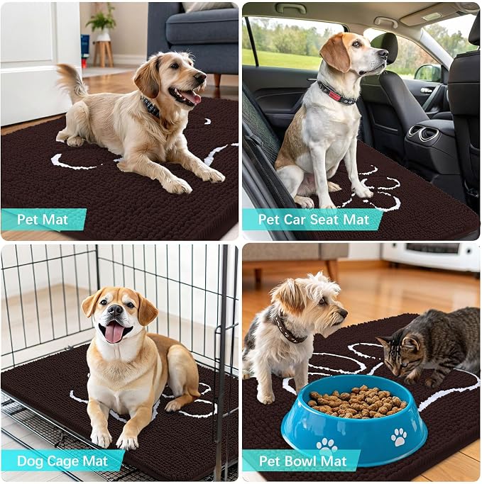 OLANLY Dog Door Mat for Muddy Paws 59x35, Paw Print Design Chenille Mud Mat | - Image 7
