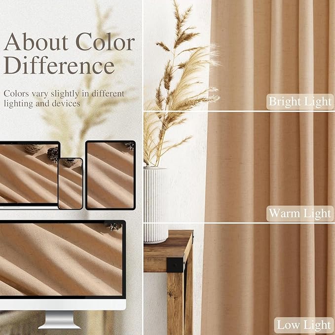 Camel Linen Curtains for Living Room Extra Long 112 Inches Long Back Tab Light - Image 3