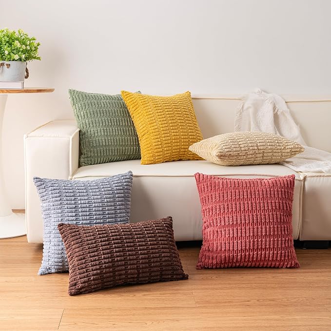 Pack of 2 Corduroy Decorative Throw Pillow Covers 18x18 Inch, Dark Grey | Fall - Image 7