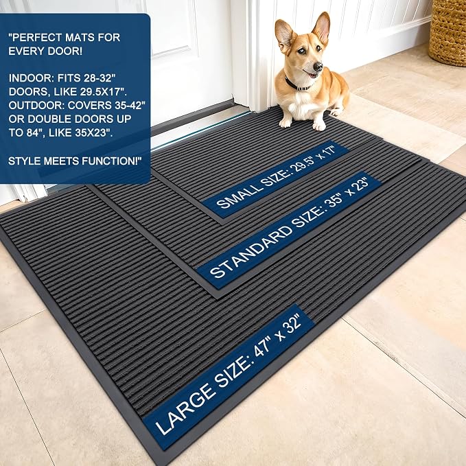 OLANLY 2-Pack Front Door Mats 35x23, Waterproof Heavy-Duty Doormats | Charcoal - Image 2