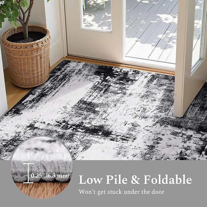 Rugflix 2x8 Runner Rug for Hallway, Washable Black Grey Kitchen Runners | - Image 6