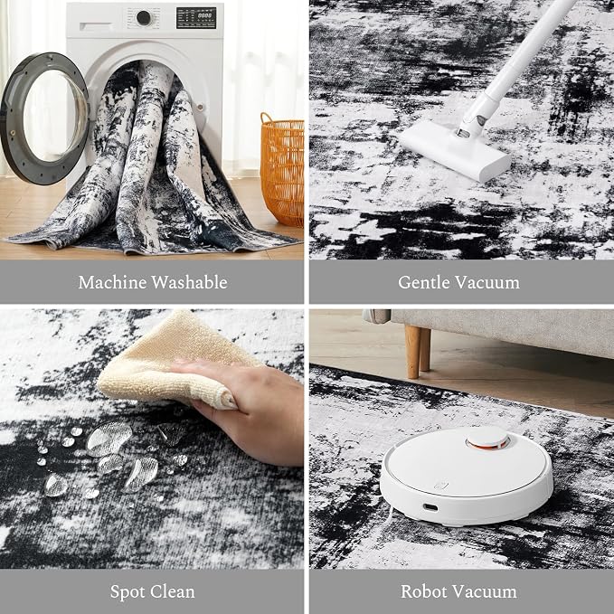 Rugflix 2x8 Runner Rug for Hallway, Washable Black Grey Kitchen Runners | - Image 4