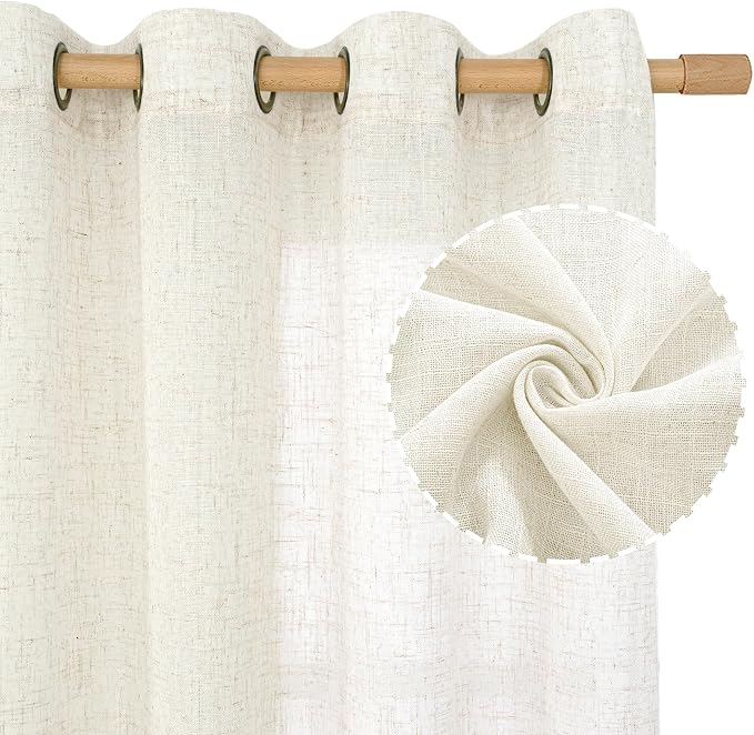 Light Filtering Sheer Linen Curtains 84 inches Long, Linen Textured Semi Sheer - Image 2