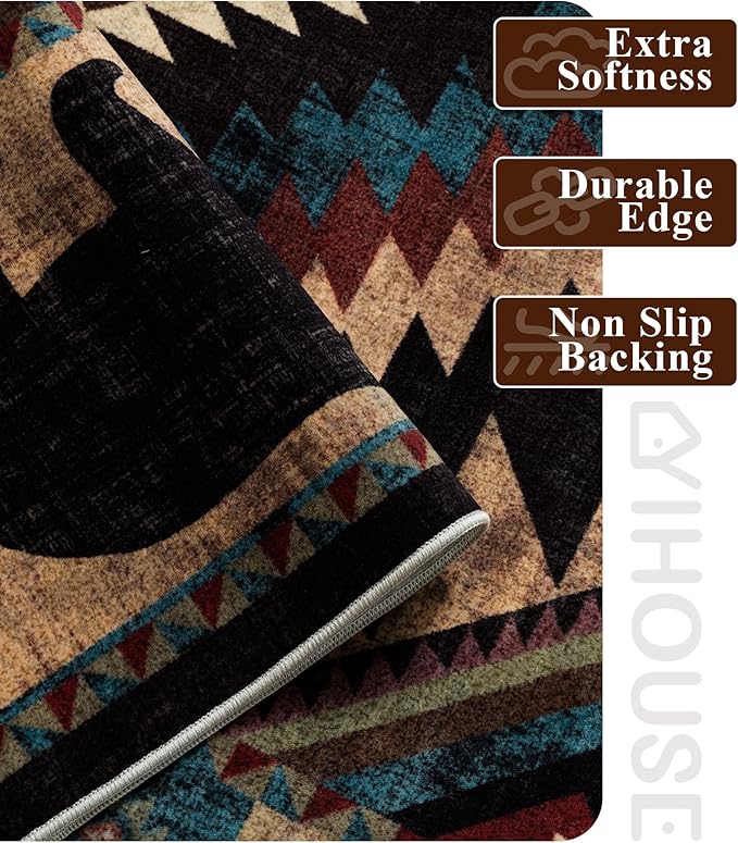 Rustic Cabin Area Rug for Bedroom 6x9, Machine Washable Lodge Bear Rug - Image 5
