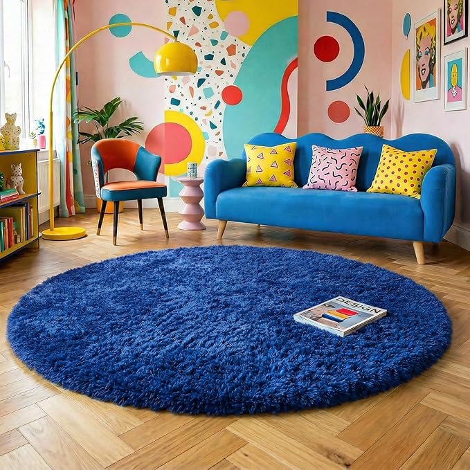 Amdrebio Navy Blue Round Circle Area Rug 5Ft - Image 9