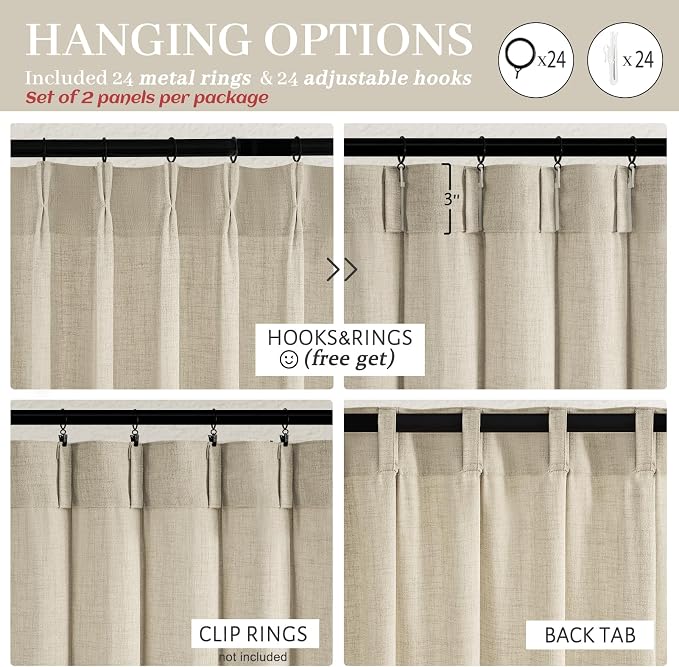 Extra Wide 70 Inch Warm Beige Light Filtering Curtains 92 Inches Long - Image 5