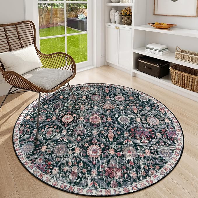 Lahome Moroccan Round Area Rugs, Washable Small Round Rug 3ft Non-Slip | by Lahome