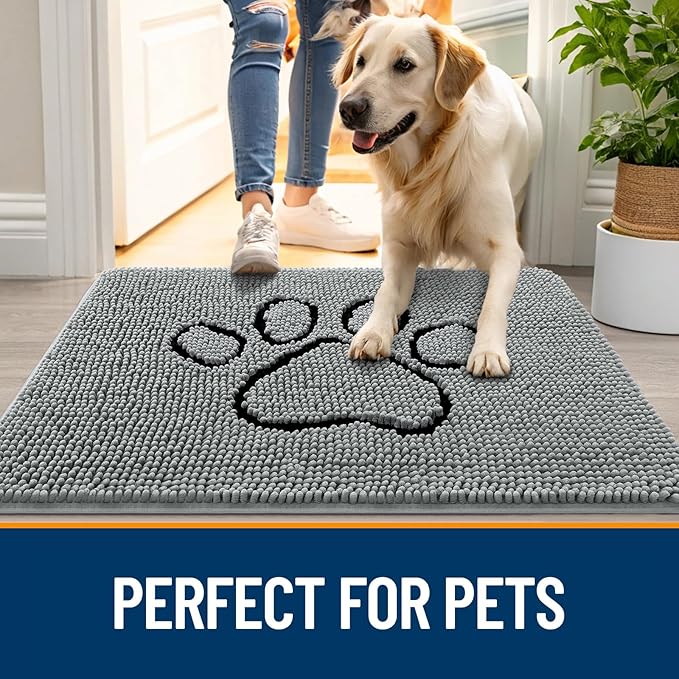 OLANLY Dog Door Mat for Muddy Paws 47x32, Paw Print Design Chenille Mud Mat | - Image 6