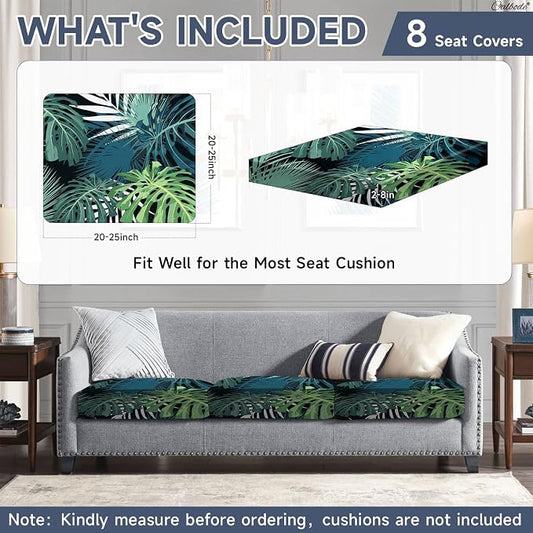CALBODE 8 Pcs Stretch Outdoor Seat Cushion Covers, Indoor/Outdoor Couch Cover - Image 2