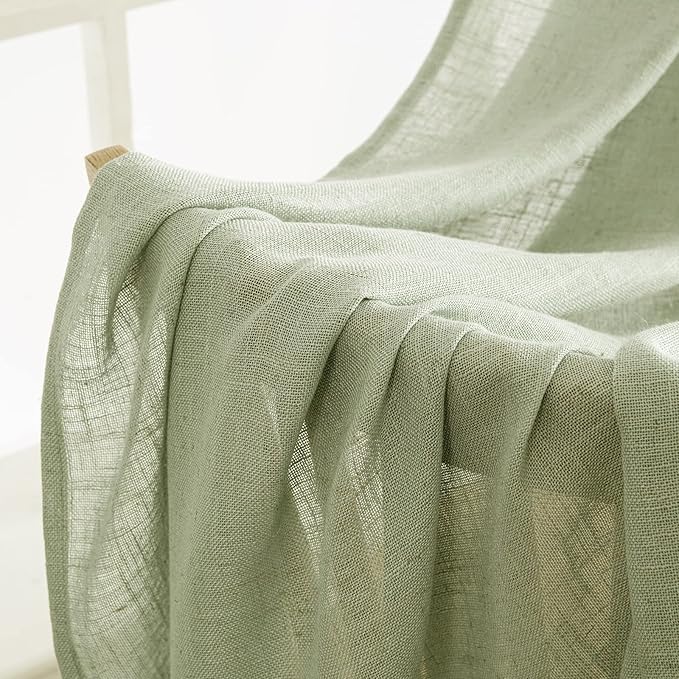MIULEE Sage Green Linen Curtains 52x90 Inch Long - Image 6