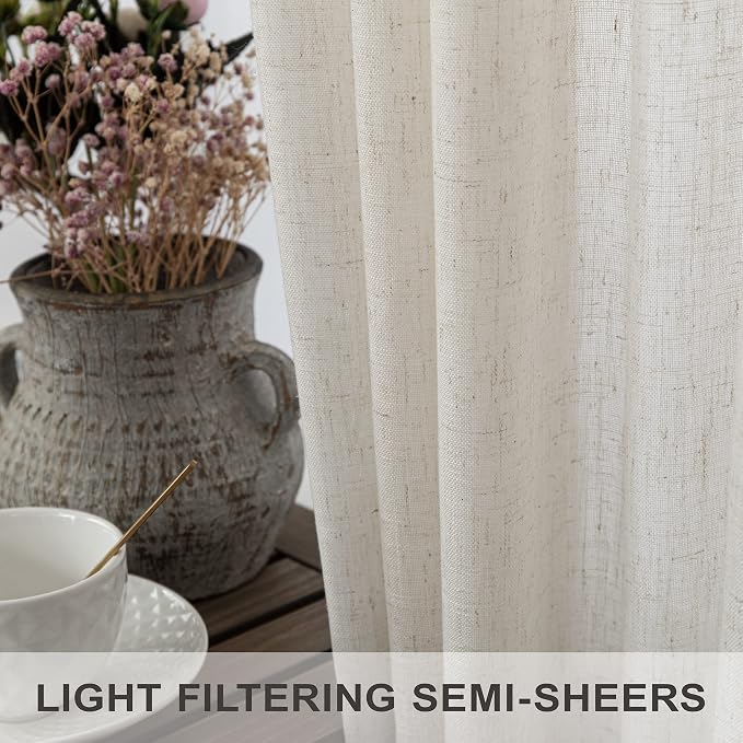 Pitalk 60 Inch Length Linen Curtains Cream Ivory Semi Sheer Light Filtering - Image 5