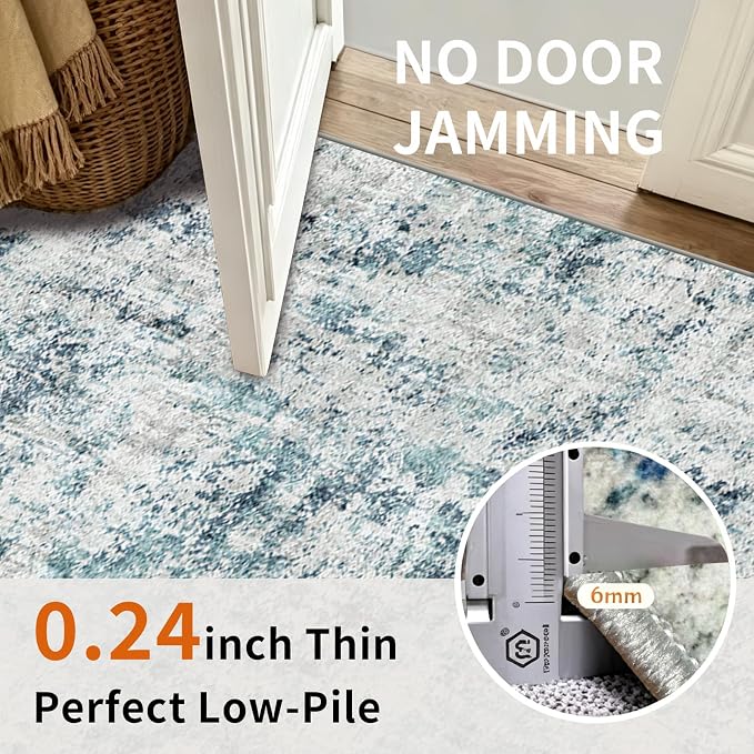Machine Washable Runner Rugs 3x7 Modern Abstract Rug Ocean Mist | Stain & Spill - Image 7