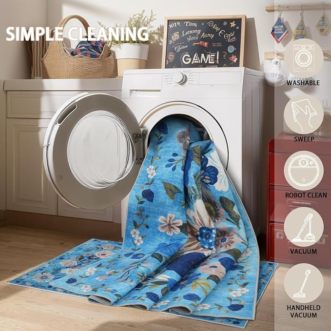 Floral Washable Rug for Entryway 2x3 Kitchen Mat | Ultra-Thin Soft, Non-Slip - Image 6