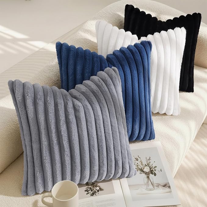 decorUhome Fall Faux Fur Throw Pillow Covers 26x26 Set of 2 Grey | Decorative - Image 7