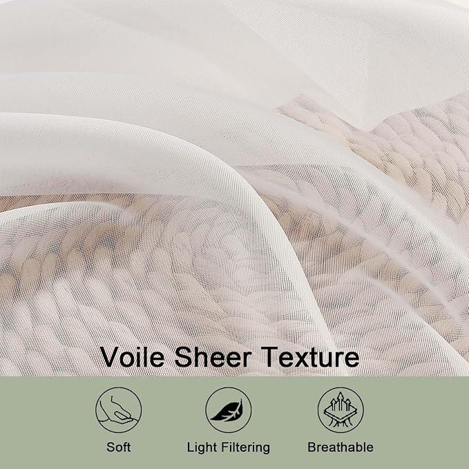 Ivory Sheer Curtains 72 Inches Long 2 Panels Set, Transparent Voile Sheer - Image 4