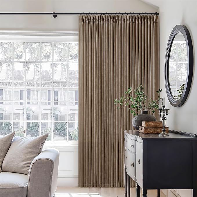 92 Inch Memory Shaped Light Filtering Linen Pleat Brown Window Curtains | Dutch - Image 7