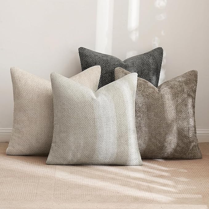 MIULEE Soft Decorative Chenille Euro Pillow Covers Neutral 26x26 Pack of 4 | - Image 3