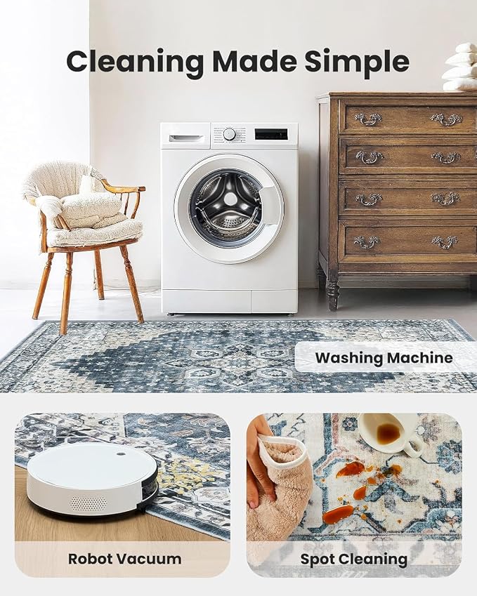 AMADA HOMEFURNISHING Round 8ft Area Rugs, Low-Profile Washable Rug - Image 5