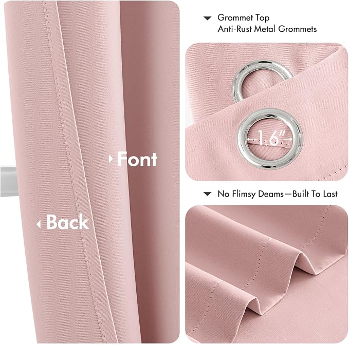 MIULEE Blackout Curtains for Bedroom 2 Panels 40 x 63 Inch Long Pink | Thermal - Image 4