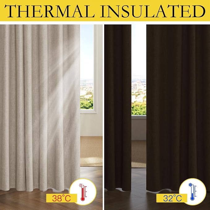 NICETOWN Oatmeal Linen Complete Blackout Curtains 48 inches - Image 5