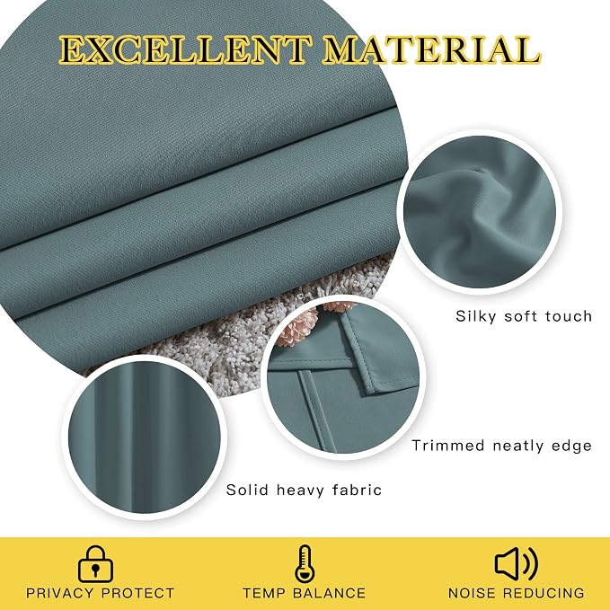 NICETOWN Blackout Greyish Blue Curtains 2 Panels Set - Image 4