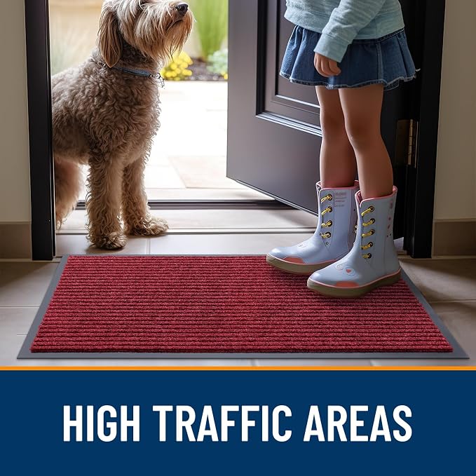 OLANLY 2-Pack Front Door Mats 59x23, Waterproof Heavy-Duty Doormats | Wine Red - Image 7