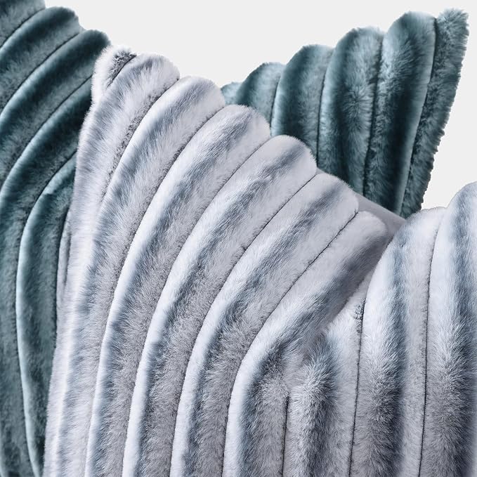 decorUhome Fall Faux Fur Throw Pillow Covers 20x20 Set of 2 Blue Grey | - Image 2