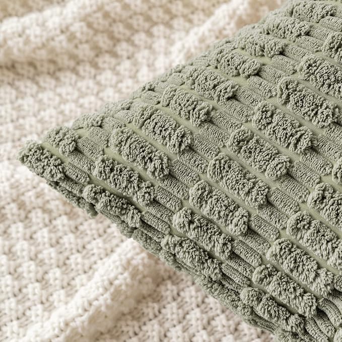 MIULEE Euro Sham Corduroy Decorative Throw Pillow Covers 24x24 Light Olive | - Image 2