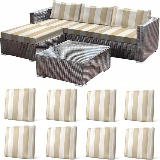 CALBODE 8 Pcs Outdoor Seat Cushion Covers, Striped Stretch Chair Seat Cover by CALBODE
