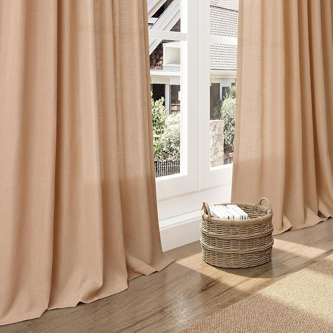 Camel Linen Curtains for Living Room Extra Long 112 Inches Long Back Tab Light - Image 5