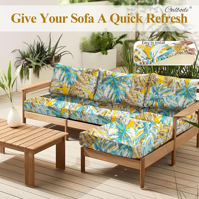 CALBODE 14pcs Outdoor Tropical Plant Printed Sofa Seat Cushion Covers Strechable - Image 7