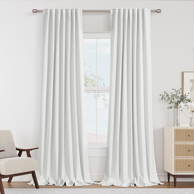 White 100% Blackout Curtains 105 Inch Length 2 Panels Set by Guken