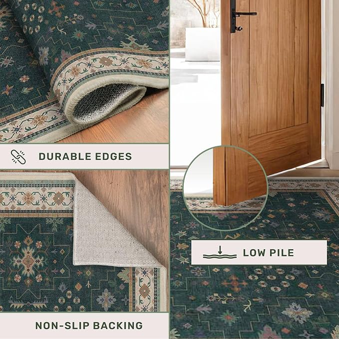 Dark Green Vintage 7x10 Washable Rugs - Image 6