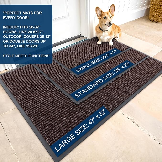 OLANLY 2-Pack Front Door Mats 47x32, Waterproof Heavy-Duty Doormats | Tan - Image 2