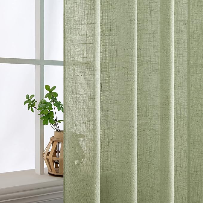 MIULEE Sage Green Linen Curtains 52x63 Inch Length 2 Panels - Image 7