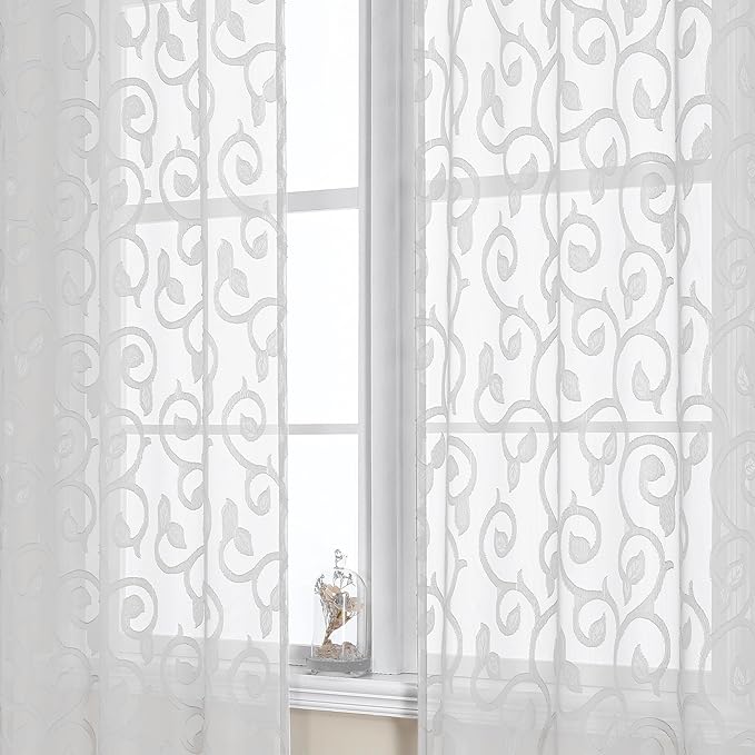 Furman White Sheer Curtains 45 Inch Length 2 Panels Set - Image 3