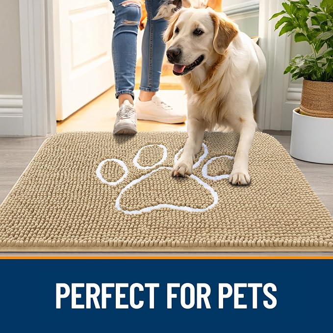 OLANLY Dog Door Mat for Muddy Paws 32x20, Paw Print Design Chenille Mud Mat | - Image 6
