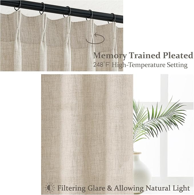 Pleated Natural Linen Kitchen Small Window 45 Inch Curtains Over Sink, Petty - Image 3