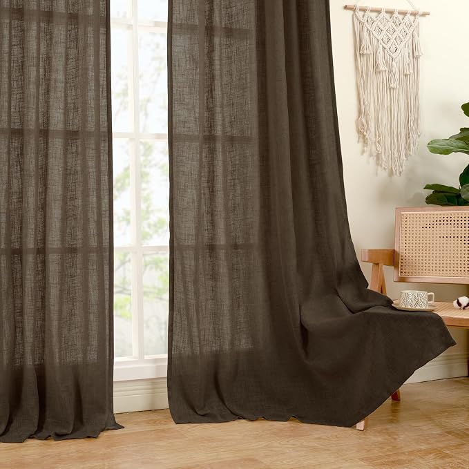 Linen Curtains 48 Inch Length Semi Sheer Light Filtering 2 Panels | Linen - Image 9
