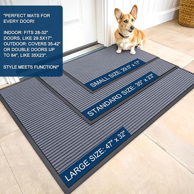 OLANLY 2-Pack Front Door Mats 47x23, Waterproof Heavy-Duty Doormats | Ash Grey - Image 2