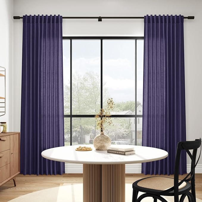 Purple Linen Curtains 84 Inches Long, Back Tab Light Filtering Semi Sheer - Image 6